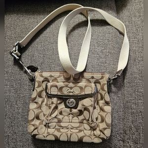 Coach Signature Brown Khaki Monogram Crossbody